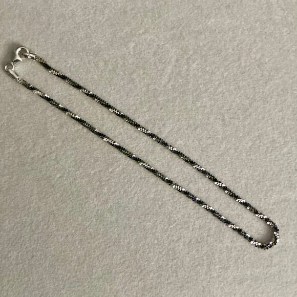 NEW- Made in Italy-Black Rhodium & 925 Sterling Silver Twisted Rock 10in Anklet - Picture 6 of 8